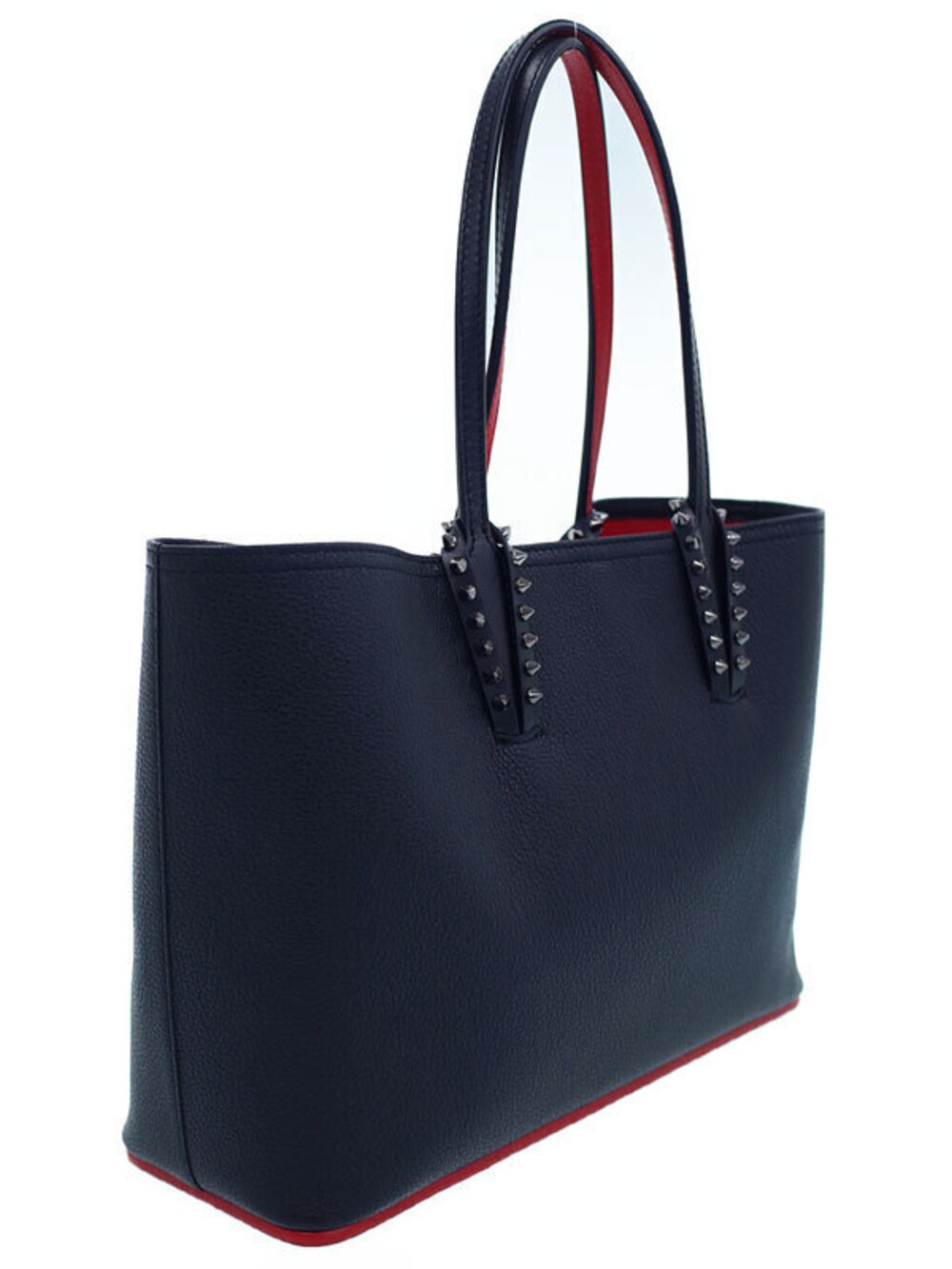 Christian Louboutin Black Stud CABATA Red Bag Tote Leather Black Red